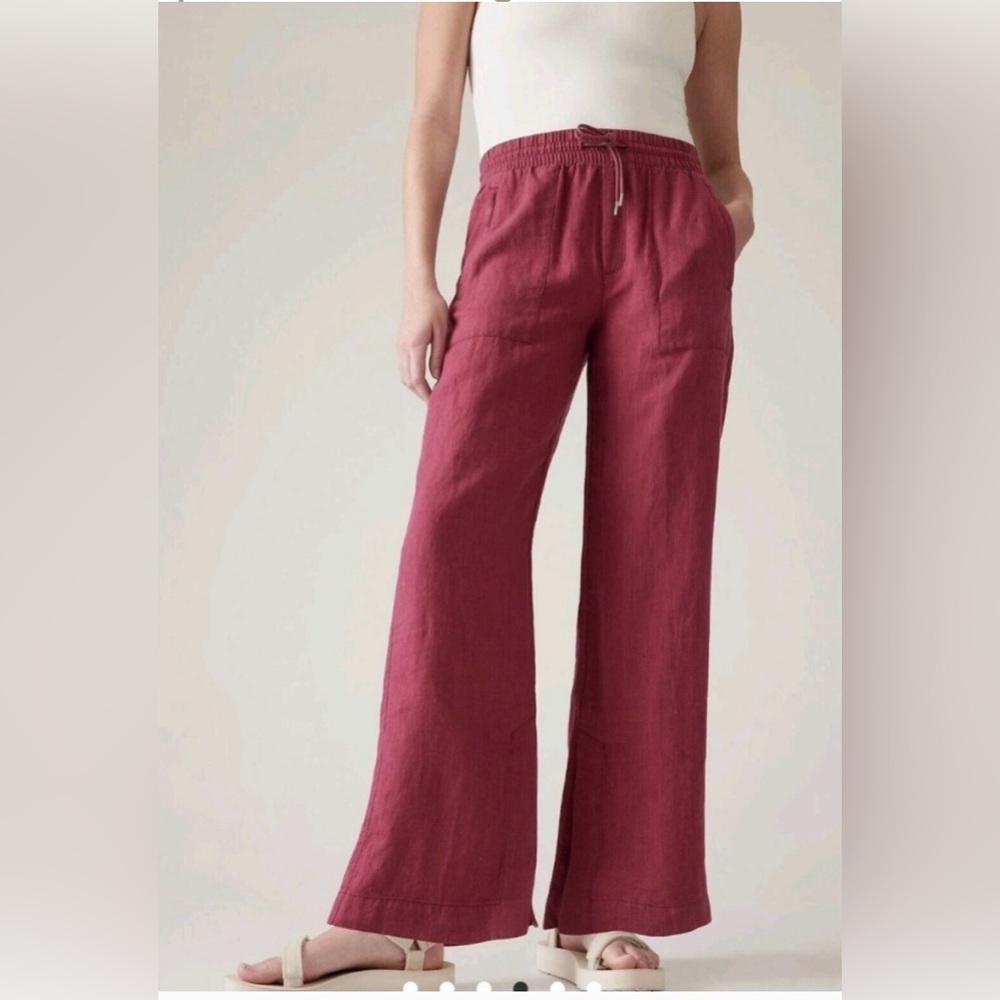 Athleta Retreat Wide-Leg Drawstring Linen Blend Pants - Burgundy